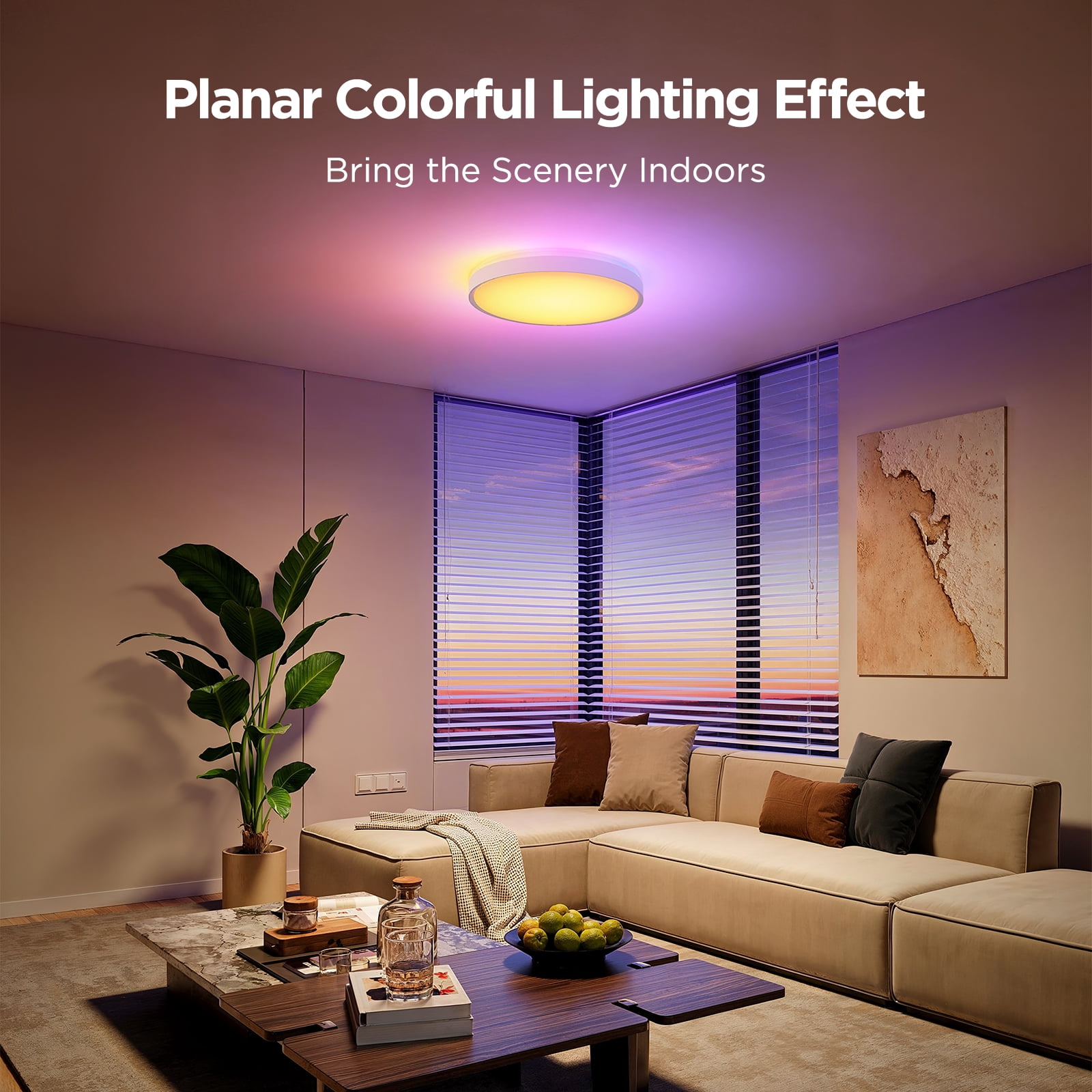 Govee Smart 15inch RGBICWW Ceiling Light Pro, 4300lm Warm White Cool Light  Dimable For Kitchen, Colorful Lighting Effect For Bedroom, Living Room,Light Change With Music For Party