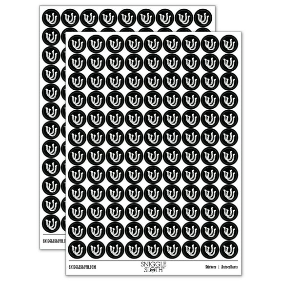 Double Horseshoe Lucky 200 Round Stickers - Black - Gloss Finish - 0.50" Size