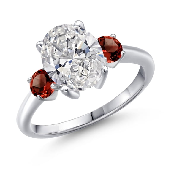 Gem Stone King 2.74 cttw IGI Certified Lab Grown Diamond and Red Garnet 3-Stone Engagement Ring for Women | 925 Sterling Silver | Center 2.00 Ct Diamond | E-F Color | VS1-VS2 Clarity | Size 5