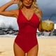 thumbnail image 4 of Trajes de baño para mujer, traje de baño de bikini de tirantes sin espalda de color liso para mujer, conjunto de bikini con bloques de color y hombros descubiertos, trajes de baño para mujer, trajes d, 4 of 8