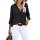 thumbnail image 1 of Blusa de manga larga para mujer, camisa holgada informal con botones y cuello en V a rayas para mujer, camisa a rayas con cuello en V para mujer, calidad superior, 1 of 5