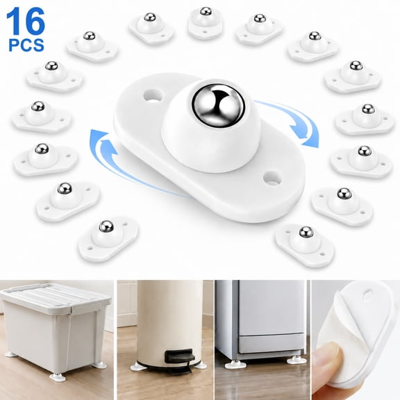 Rongsi 16 Pcs Self Adhesive Caster Wheels, Appliance Rollers for Kitchen Appliances, 360° Swivel Mini Universal Wheel Roller Casters, Sticky Pulley for Trash Can, Storage Box, Small Furniture, White