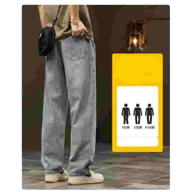 Elastic loose straight jeans men's wide legged denim pants Elastic loose straight jeans men's wide legged denim pants