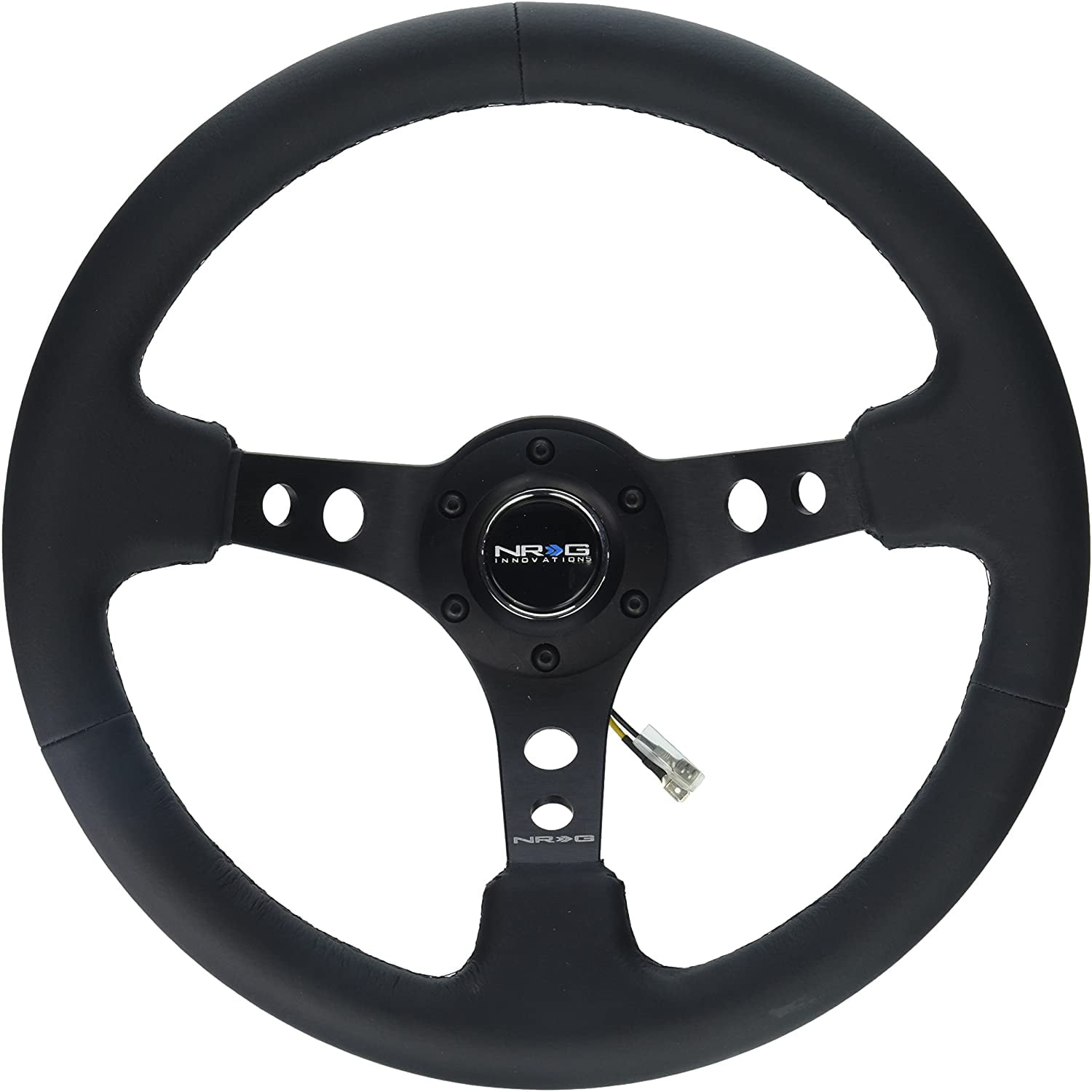 Red Leather Stitching with Black Strap 3 Deep NRG Innovations ST-006RR-BS-B 350mm Sport Steering Wheel 