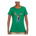 thumbnail image 2 of Wild Bobby, Colorful Paint Splatter Deer Head, Animal Lover, Womens Graphic Tees, Kelly, Medium, 2 of 3