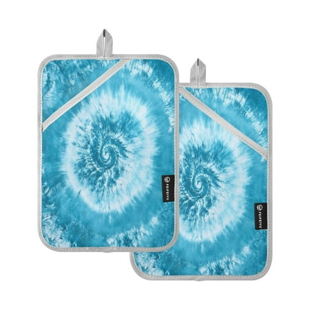 

Pot Holders Set of 2 Heat Resistant Potholders for Kitchen Easy Grip Oven Mitts for Microwave Oven Baking Kitchen BBQ Cyan Tie-dye