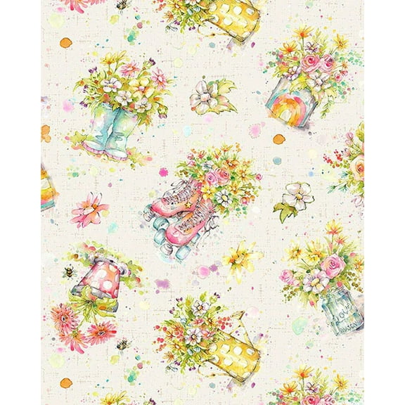 Boots  Blooms Cotton Fabric
