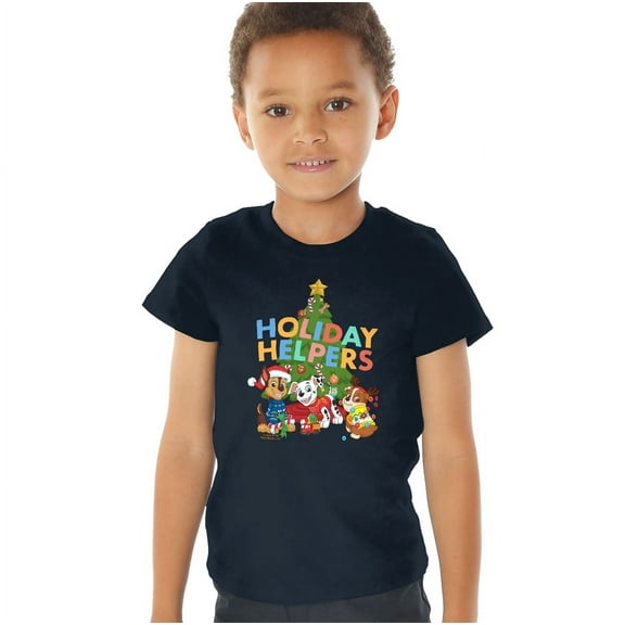 Paw Patrol Chase, Marshall, Rubble Christmas Holiday Helpers Kids T Shirt (2) for Toddler Boys and Girls, Navy