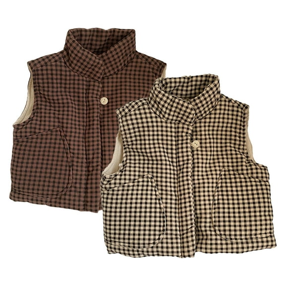 CSChome Girls Boys Winter Plaid Plus Cotton Vest for Baby Newborn 9 Months-7 Years Kids Soft Warm Sleeveless Jacket Single Button Cotton Waistcoat Coats