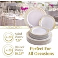 thumbnail image 4 of HEAVY DUTY PLASTIC PLATES 40 PC SET | 20 Dinner Plates | 20 Salad Plates | Elegant Plastic Dinnerware | Fine China Look | Bella Collection (Gold), 4 of 6