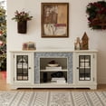 thumbnail image 5 of CQSXDA Large 58 Inch TV Stand with 2-Door Storage, Sleek Faux Stone Entertainment Center in Grey for Modern Living Rooms，White, 5 of 12