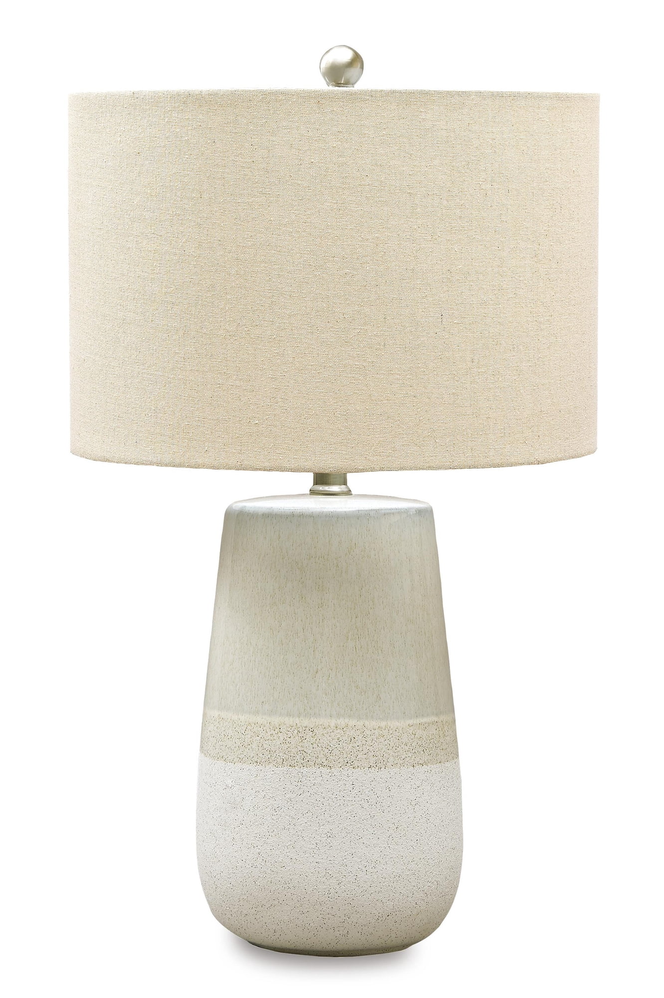 Signature Design by Ashley Shavon Ceramic Table Lamp, Beige/White, Coastal Drum Shade Lamp with 3-Way Switch