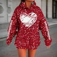 thumbnail image 2 of Cnbwig Graphic Hoodies for Womens Sequins Drop Shoulder Hoodie Long Sleeve Rugby Sparkly Print Tops for Football Events Soft Warm Pullover Hoodies Fall Shirts Red S, 2 of 5