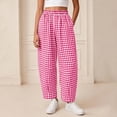 thumbnail image 2 of TEAJOPSUU Womens Cotton Blend Gingham Pants Casual High Waisted Elastic Wide Leg Palazzo Pants with Pockets Daily Travel Loungewear A-Hot Pink, 2 of 6