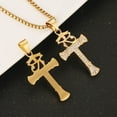 thumbnail image 3 of HZMAN CZ Eye of Horus Egypt Protection Pendant Coptic Ankh Cross Religious Stainless Steel Necklace (Gold-New), 3 of 6