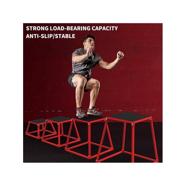 Plyometric jumping box-steel plyo box para exercise con anti-slip surface 12/18/24 pulgada (red) para home gym training