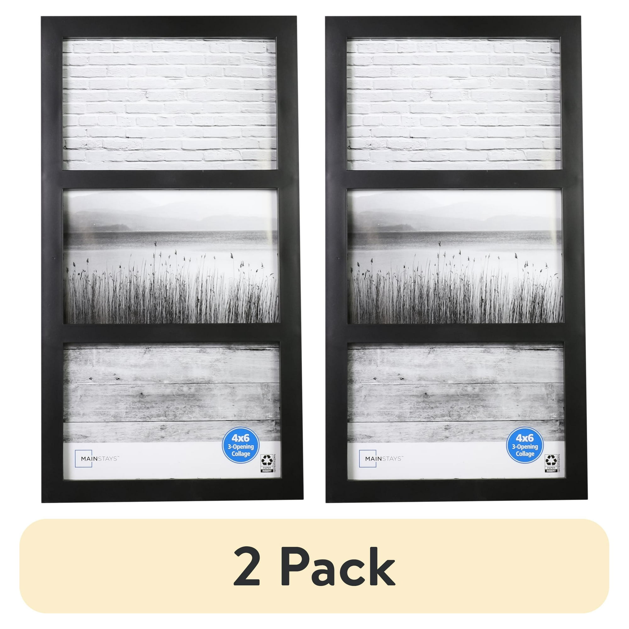 (2 pack) Mainstays 3-Opening 4 x 6 Black Gallery Picture Frame
