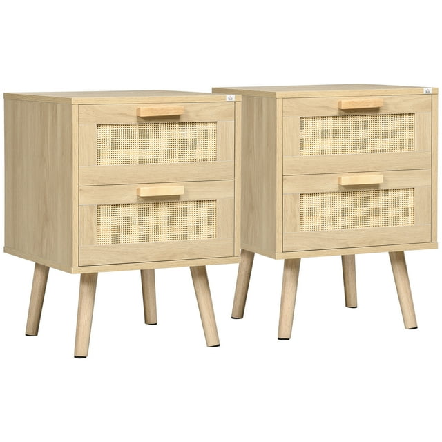 HOMCOM Ensemble de 2 Tables de Nuit au Design Bohème avec 2 Tiroirs pour Salon
