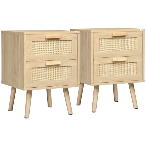 HOMCOM Boho Design Nightstand Set of 2 with 2 Drawers for Living Room