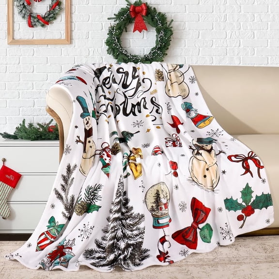 Christmas Throw Blanket Winter Snowman Throw Blanket Christmas Fleece Blanket Ultra Soft Warm Christmas Holiday Decorative Blanket for Bedding Couch 60"x80"