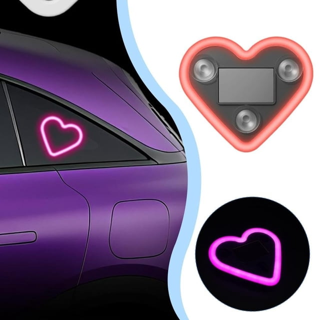 Vacemry 4Pcs Solar Car Heart LED Light, Romantic Solar-Powered Ambient Lamp, Waterproof IP65 All-Weather Decoration for Vehicle Window Glass Surface Dashboard Interior Decor