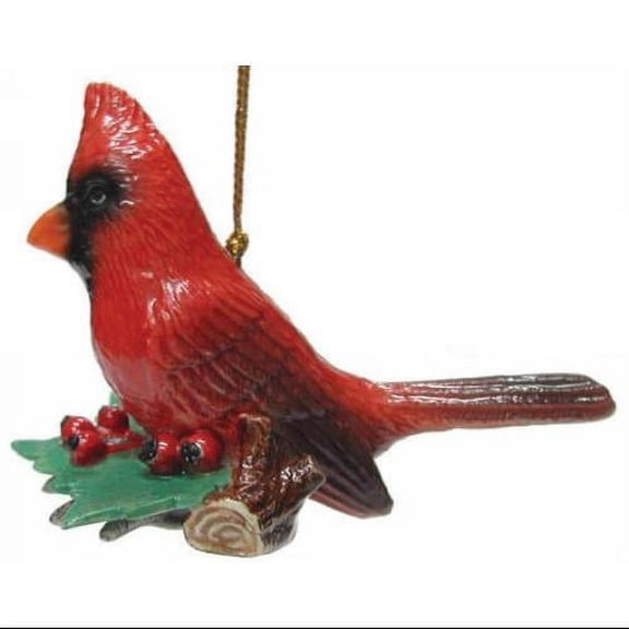 Northern Rose Red Cardinal on Holly Ornament - Hand-painted Home Decor Bird Decorative Figurine - Miniature Porcelain Figurine