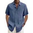 thumbnail image 4 of Blusa de lino de algodón de verano para hombre, cuello vuelto, manga corta, botones, blusa suelta, Tops de gran tamaño S-5xl, 4 of 5
