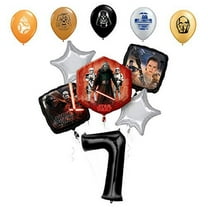Star Wars 7th Birthday Party Supplies Foil Balloon Bouquet Decorations with 5pc Star Wars 11" Character Print Latex Balloons Chewbacca, Darth Vader, C3PO, R2D2 and BB8
