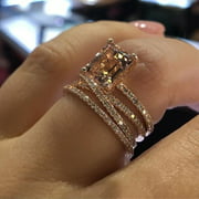 Women's 925 Sterling Silver 14K Rose Gold Natural Morganite Diamond Ring