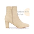thumbnail image 3 of BLISSFUL STEP Square Toe  Block Heel Ankle Boots for Women Beige 8, 3 of 6