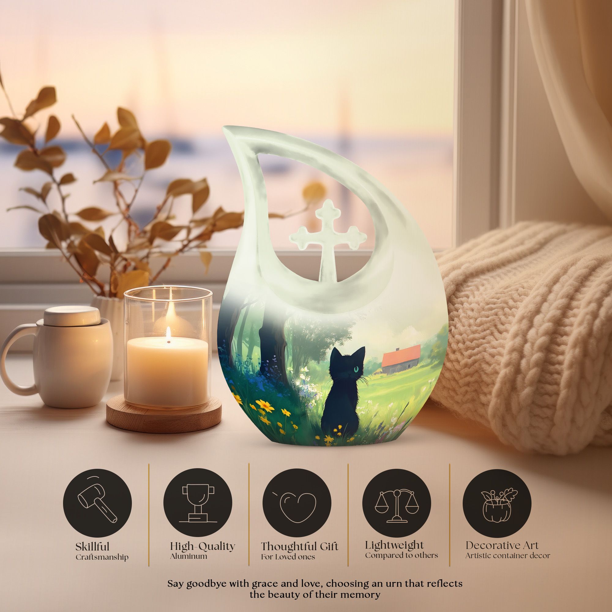 MUKTIVE Cat Urn - Tear Drop Urns for Human Ashes - 10 Inch Pet Memorial Cremation Urn - Urns for Adult Male & Female - Large Box