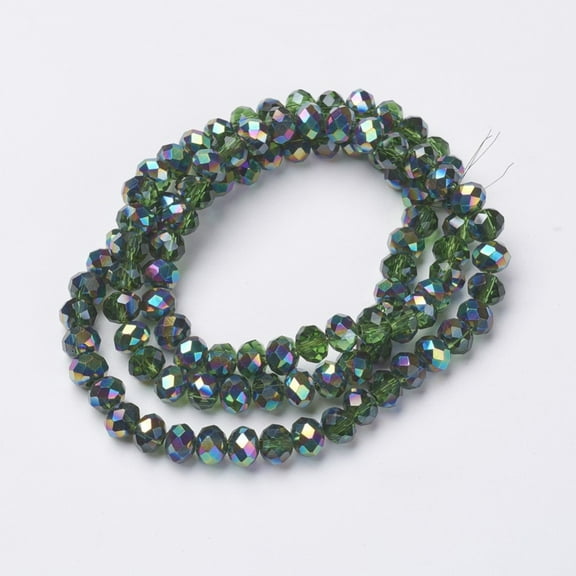 1strand Electroplate Transparent Glass Beads Strands Half Multi-color Faceted Rondelle Olive Drab 4x3mm Hole: 0.4mm about 145pcs/strand 18.9 inch(48cm)