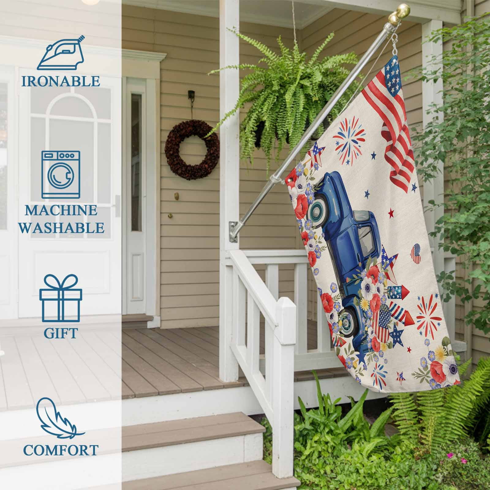 4th of July Flags for Outside 3x5 ft Fireworks Poppy Truck Outdoor Flags Double Sided Grommets USA Flag Patriotic Stars Stripes Patio Yard Flag for Outdoor Party Porch Independence Day