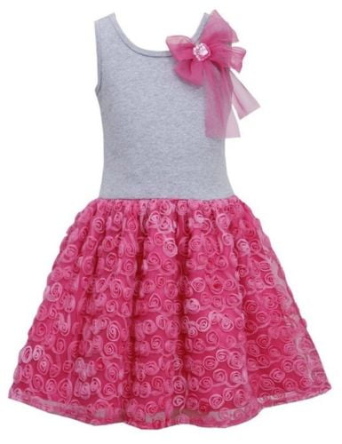 Bonnie Jean Girls Bow Shoulder Rosette Tutu Easter Birthday Pink Dress 4 5 6 6X