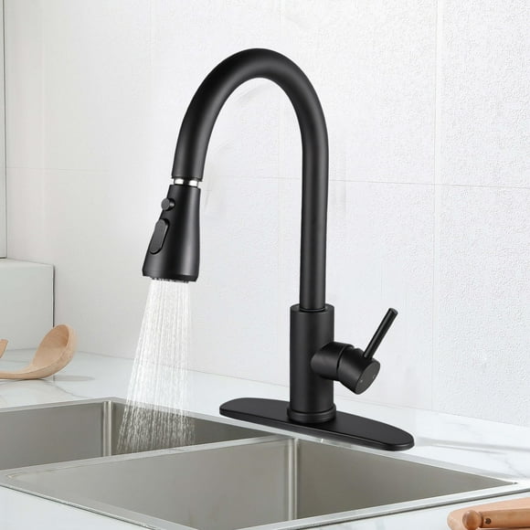 Pull-Down Kitchen Faucet, Single Handle Stainless Steel 360 Swivel Sink Faucet with Water Temperature Adjustable