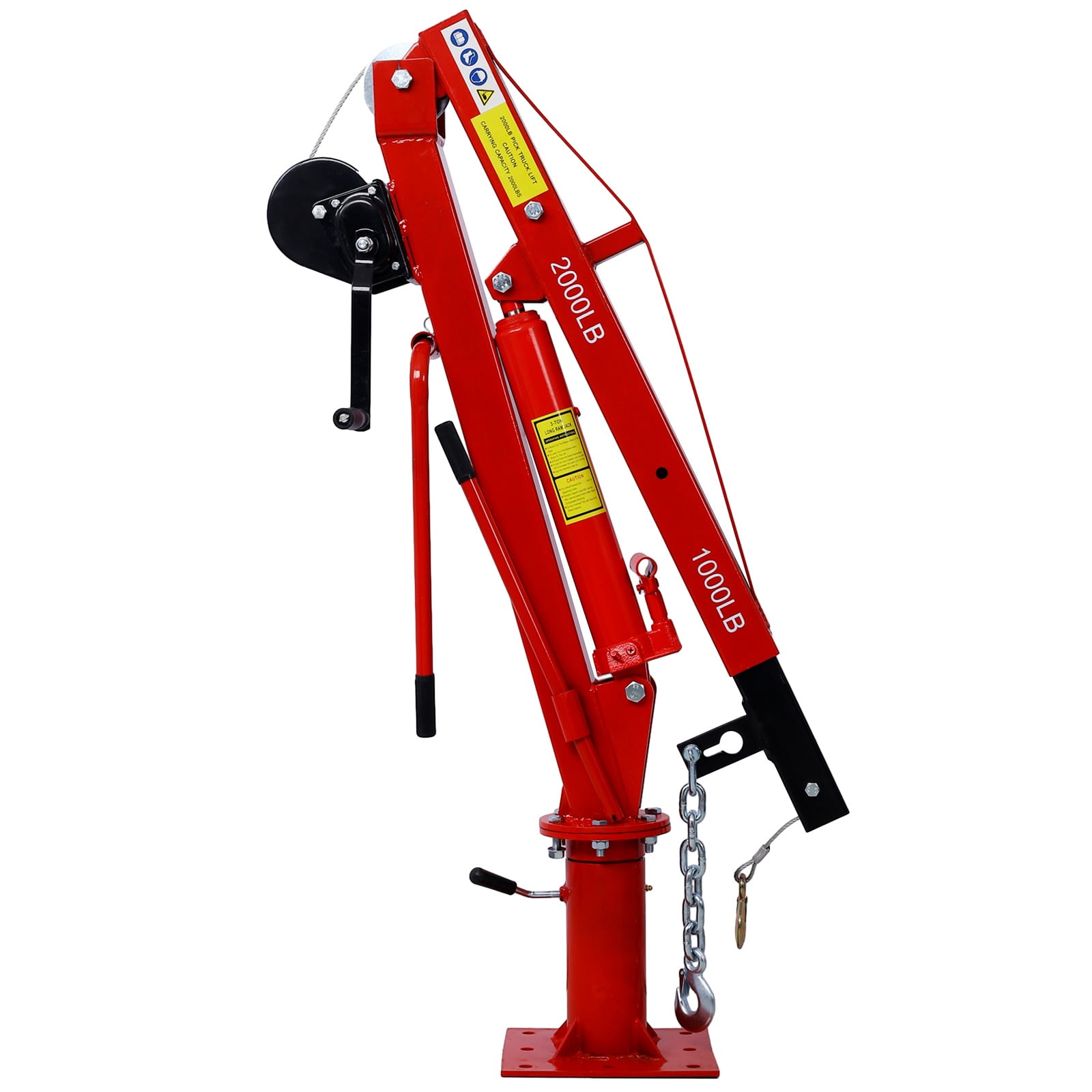 Hydraulic Pickup Truck Crane with Hand Winch, 2000LB Capacity Adjustable Boom Hoist with 360° Rotation