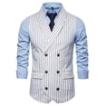 thumbnail image 2 of hoksml Men's Pinstripe Double Breasted Vest Formal Business Wedding Dress Waistcoat, 2 of 8