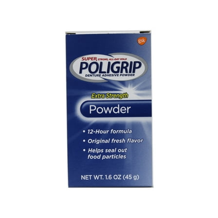 Super Poligrip Extra Strength 12h Denture Adhesive Powder 1.6 Ounce