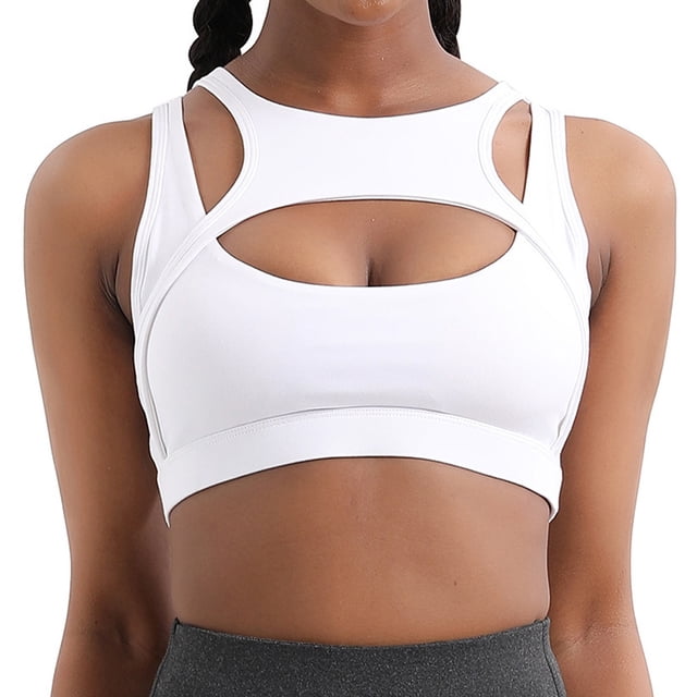 Ropa interior deportiva push-up para mujer, sujetador deportivo sexy de sujeción media a alta, top de fitness con copas desmontables, color blanco