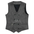 thumbnail image 3 of RYDCOT Mens Double-Breasted Suit Vest V-Neck Solid Color Sleeveless Outdoor Casual Vest Gray, 3 of 6
