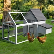 48" Wood Outdoor Chicken Coop House with Nesting Box Ramp Run and Ladder