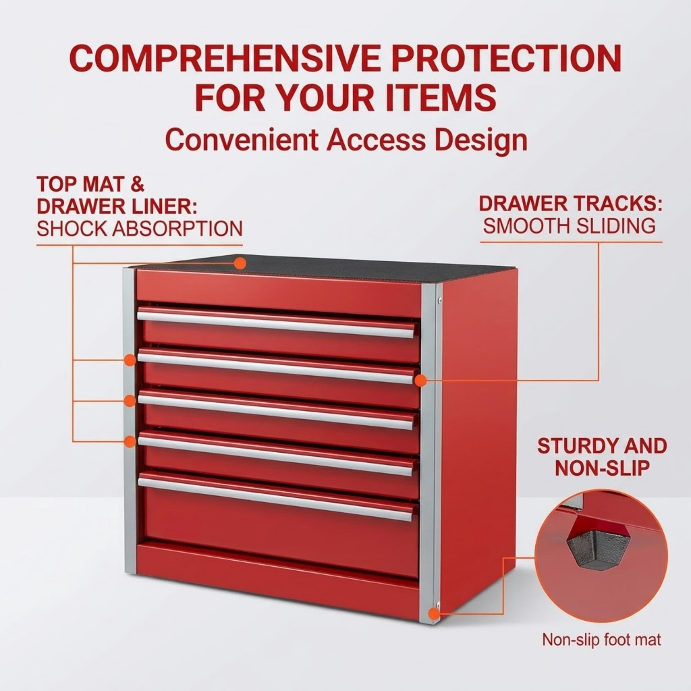 8.6" Mini Metal Tool Box with 5 Drawers, Heavy Duty Steel Portable Tool Chest, Red