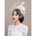 thumbnail image 3 of Bridal Feather Fascinator Birdcage Veil Ascot Race Hat Party Hair Accessories, 3 of 5