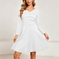 thumbnail image 7 of DeHolifer Women's Dress V-Neck Long Sleeve Solid Color Flowy Casual A-Line Dresses White 3XL, 7 of 7