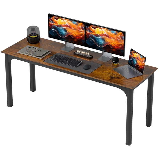 71” Rustic Brown Computer Desk with Metal Legs | Industrial Style Office Desk for Home, Living Room & Small Conference Use - 70.9” L x 23.6” W