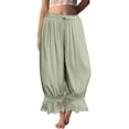thumbnail image 2 of Women Linen Lace Trim Long Bloomers Pants Ruffle Victorian Vintage Pantaloons Summer Beach Travel Vacation Pants Light Green M, 2 of 6