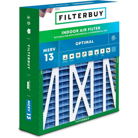 Filterbuy 17.5x21x5 Air Filter MERV 13 Smoke Defense, Pleated HVAC AC Furnace Filter Replacement for Rheem, Ruud & Protech, 1-Pack