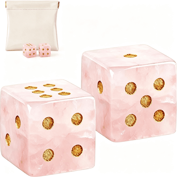 BESTSKY Crystal Mahjong Dice Set (2 Pcs) with Custom Logo Dice Bag - Pu Squeeze Mini Pouch for Pink Gemstone Dice,Chips & Tiles Storage - American Mahjong,Board Games,Casino Night,Gift for Players