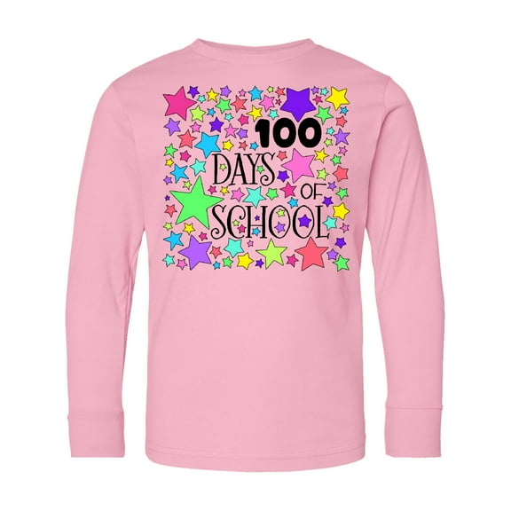 Inktastic 100 Days of School Pastel Stars Long Sleeve Youth T-Shirt