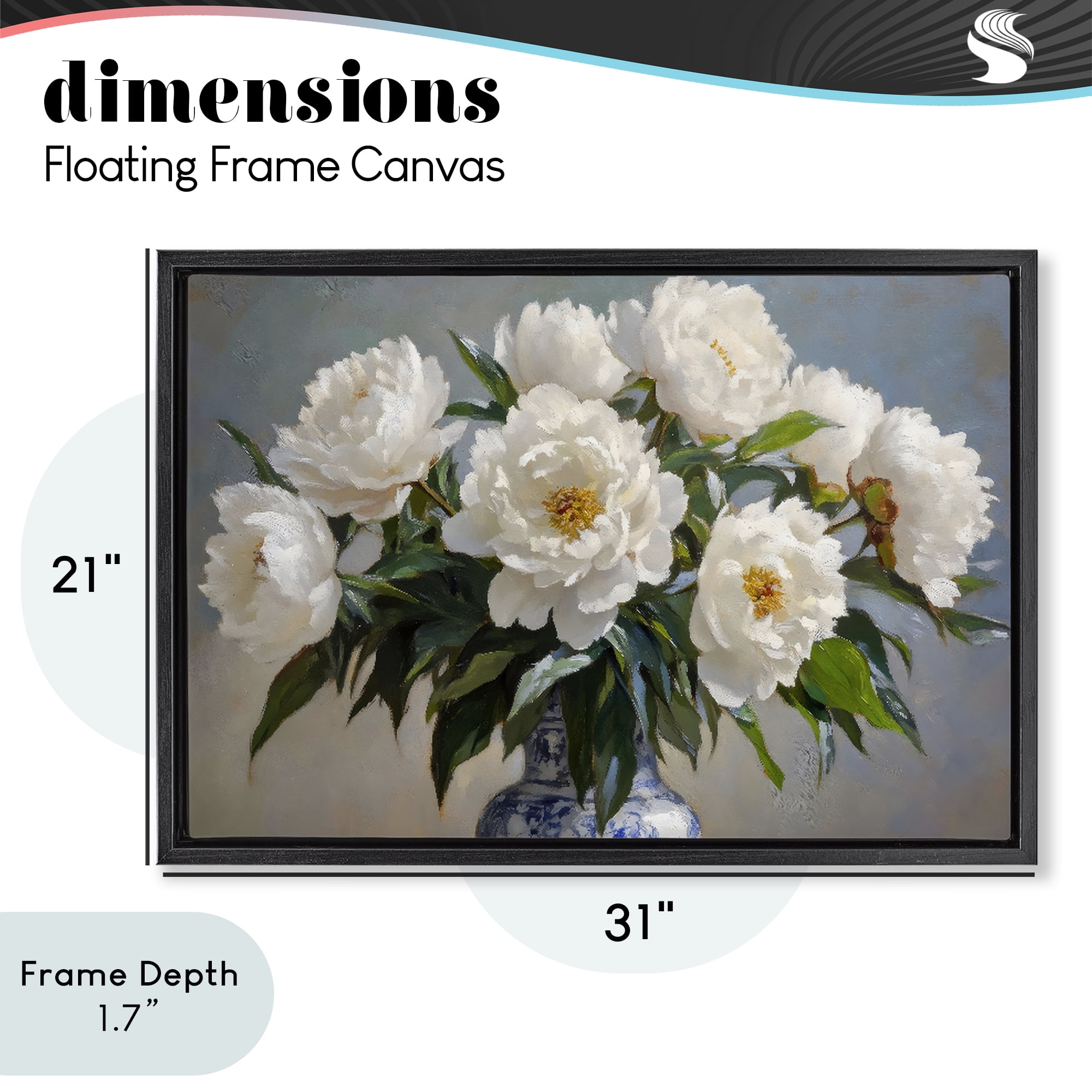 Stupell Industries In Full Bloom White Peonies Black Framed Floater Canvas Wall Art, design by Petal Prints Design